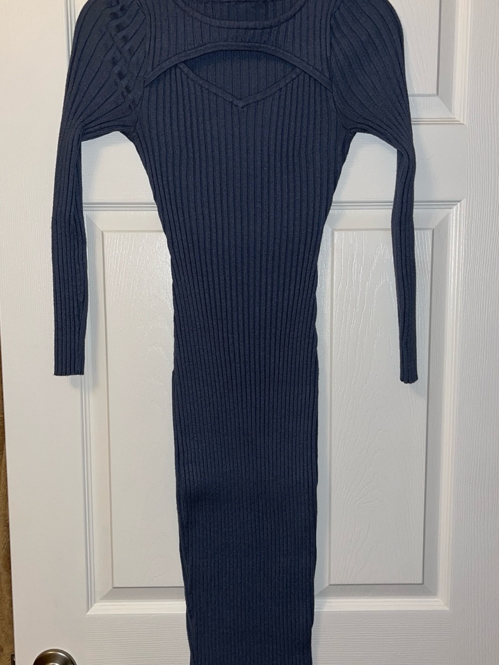 Ribbed Long Sleeve Bodycon Dress - Navy